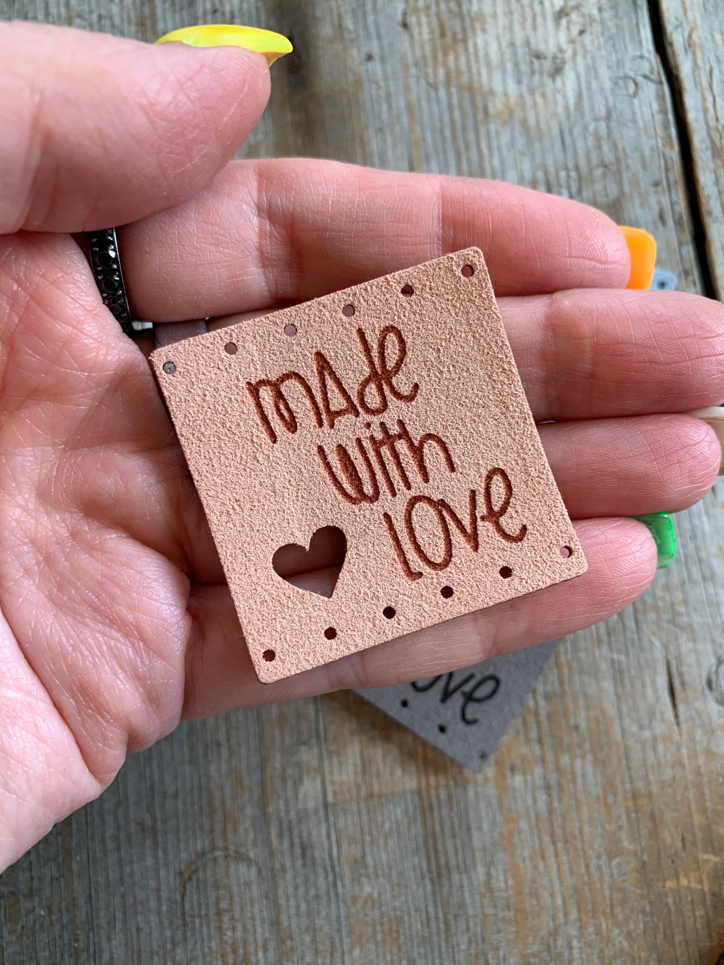Étiquettes à projet - Made With Love & coeur CARRÉ 3,5cm