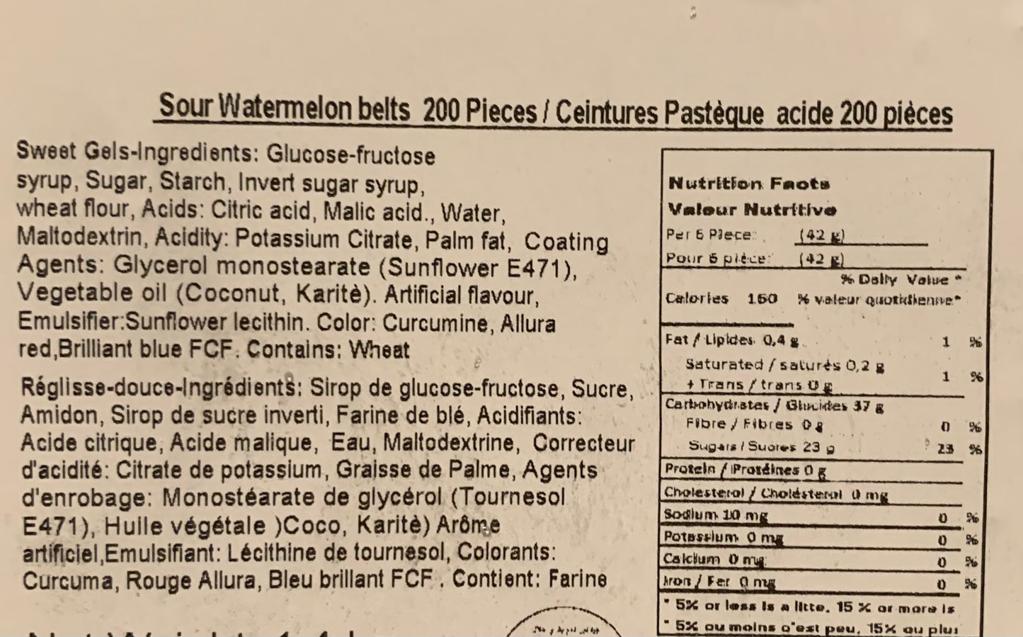 Réglisses Melon d’eau surettes - Sour Belts - 150 gr