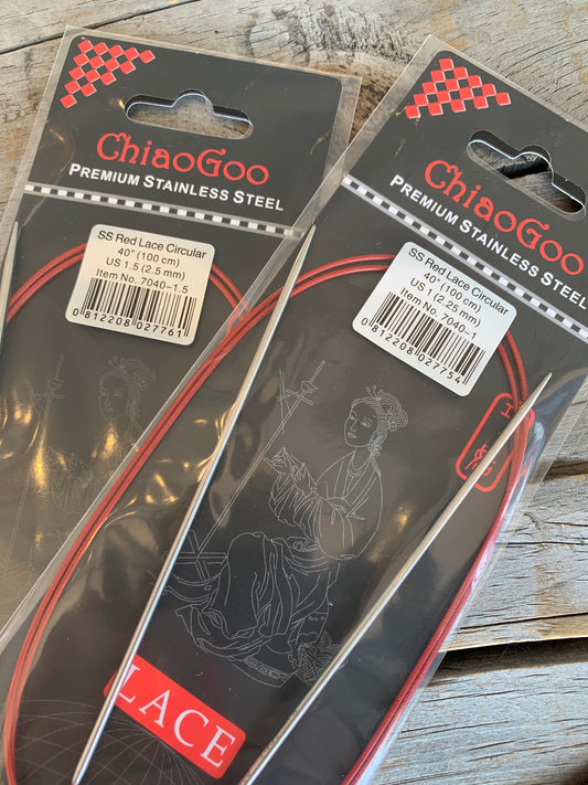 ChiaoGoo Red Lace 40" aiguilles circulaires fixes / Stainless Steel fixed circular
