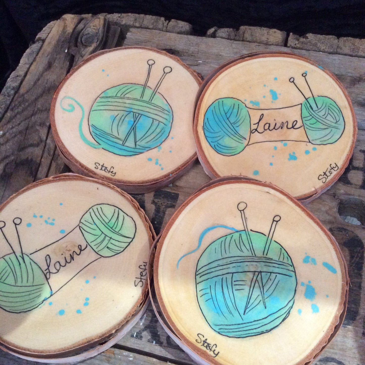 LIQUIDATION - Ensemble de 4 sous-verres par Stefy artiste peintre
