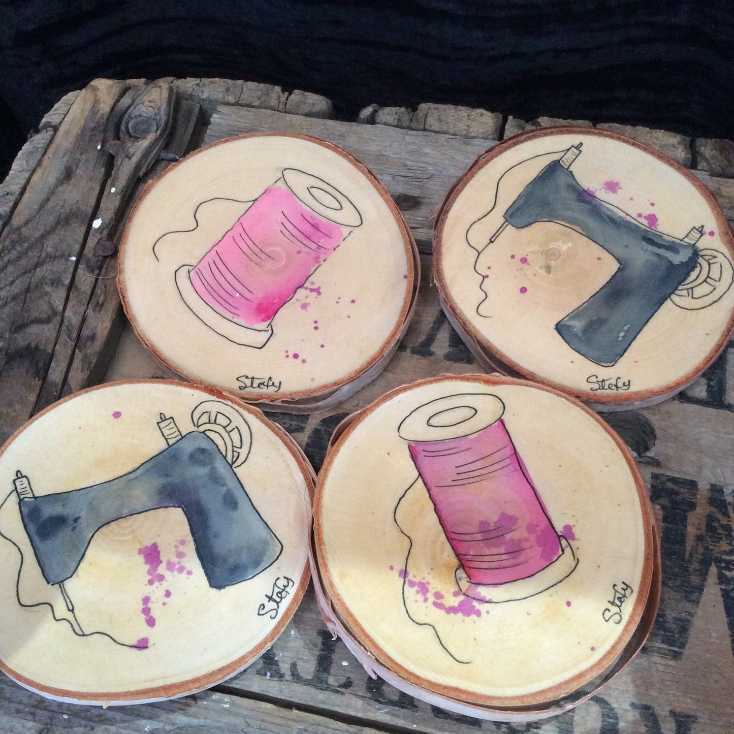 LIQUIDATION - Ensemble de 4 sous-verres par Stefy artiste peintre
