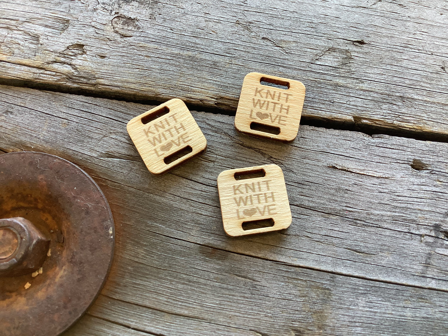 Étiquette en bois -Knit with love