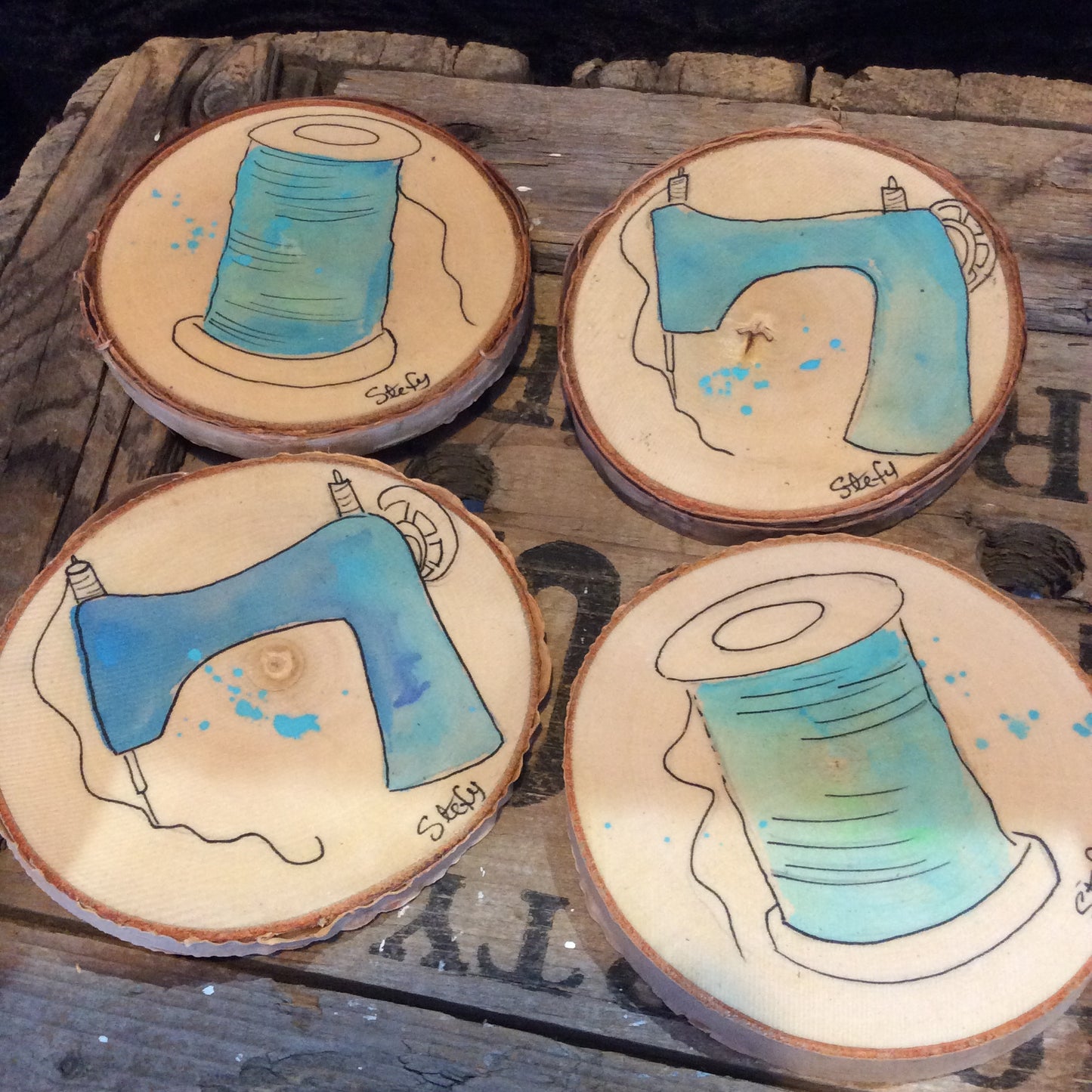 LIQUIDATION - Ensemble de 4 sous-verres par Stefy artiste peintre