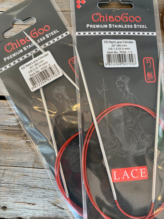 ChiaoGoo Red Lace 32" circulaires fixes / Stainless Steel fixed circular