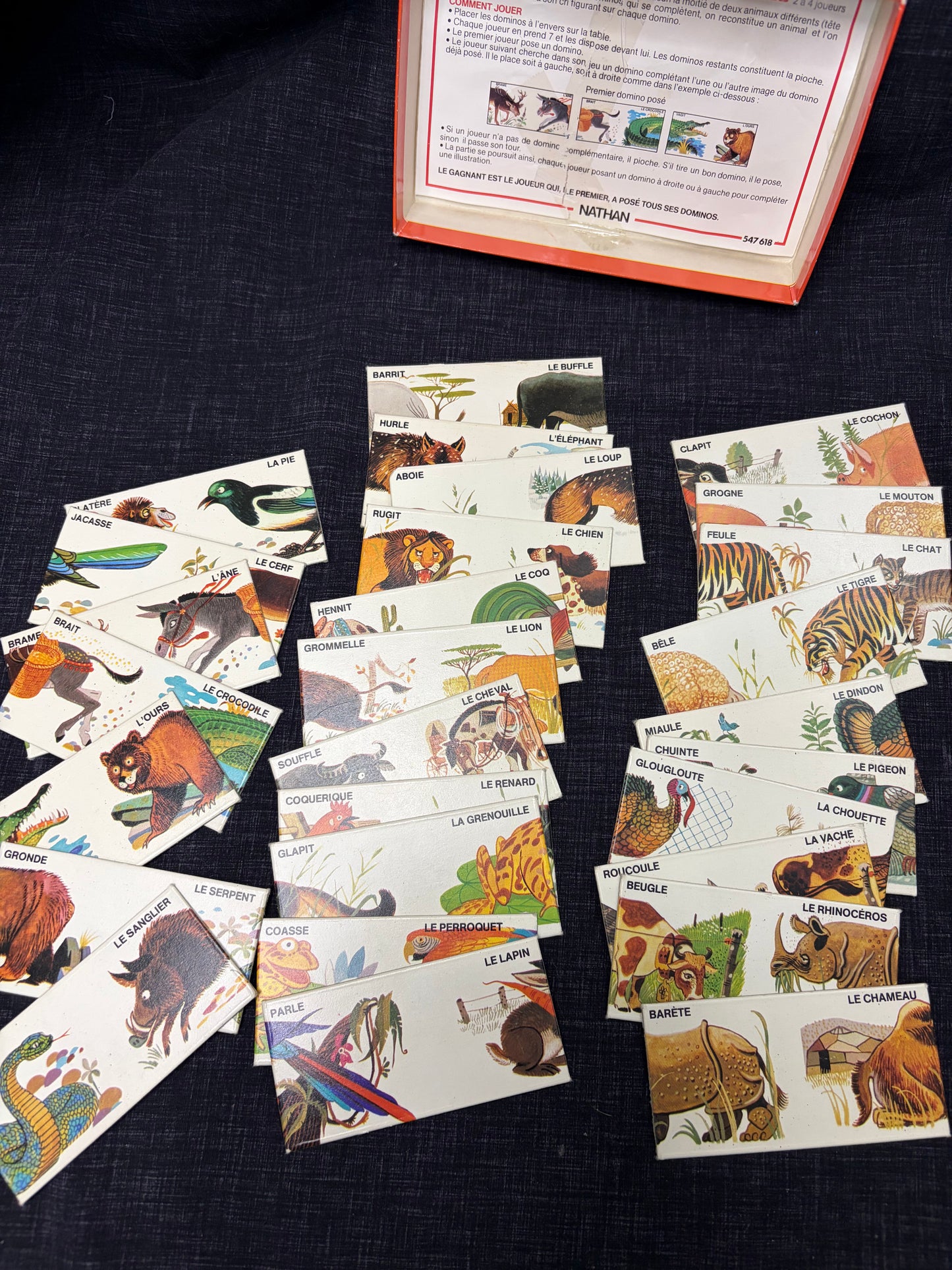 Cris des animaux Nathan 1979 – Domino-Puzzle vintage – Jeu éducatif français – 28 pièces complet