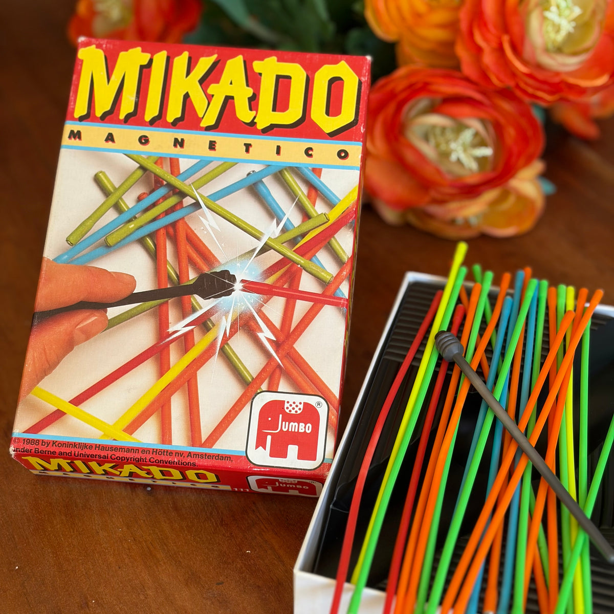 Mikado Magnetico Jumbo 1988 – Jeu vintage de bâtonnets magnétiques – Presque complet - 1 bâtonnet manquant