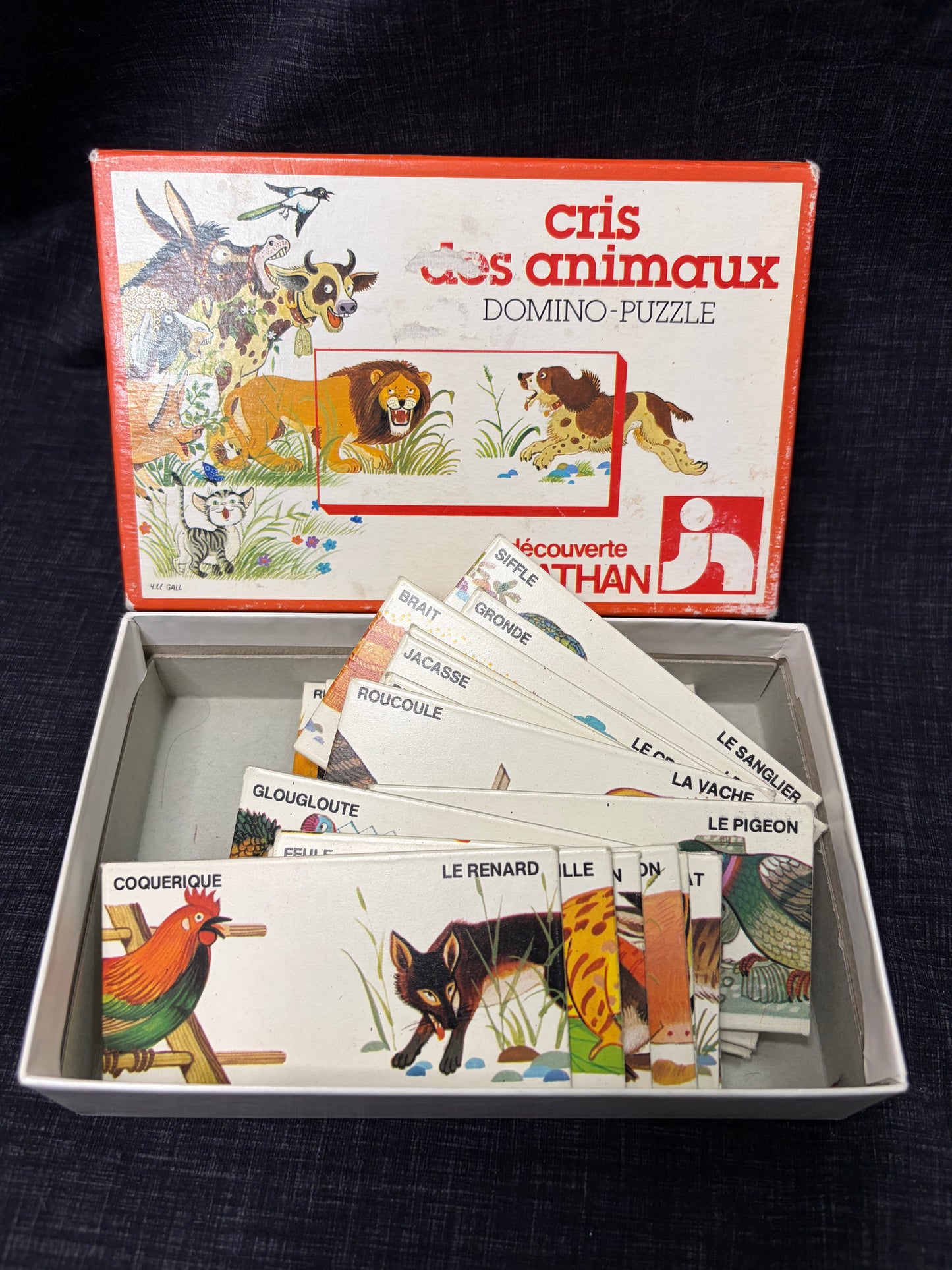 Cris des animaux Nathan 1979 – Domino-Puzzle vintage – Jeu éducatif français – 28 pièces complet