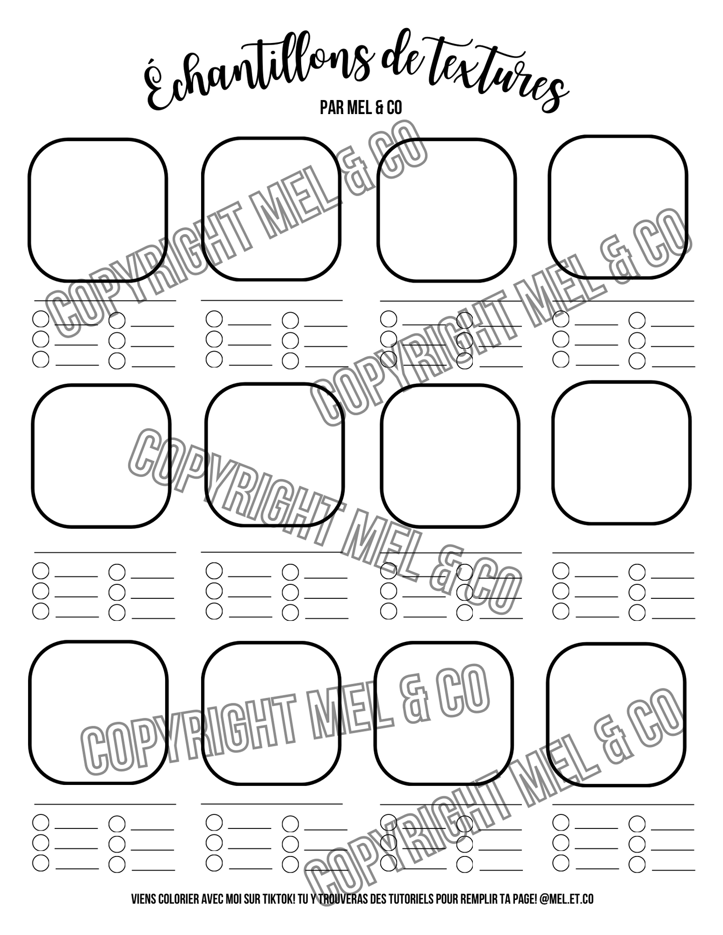 Feuille de pratique pour coloriage - Échantillons de Textures