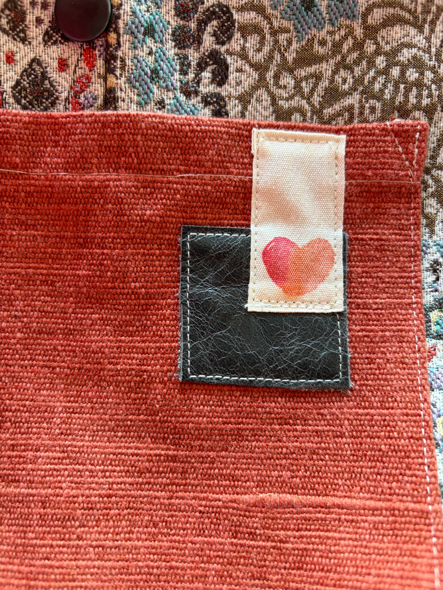 Sac à projet par Simone Gagné - Orange brulé Étiquette Coeur + cuirette